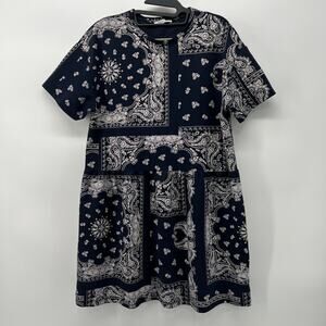 Zara Trafaluc Paisley Bandana Design Black Dress Knee Length Size Medium